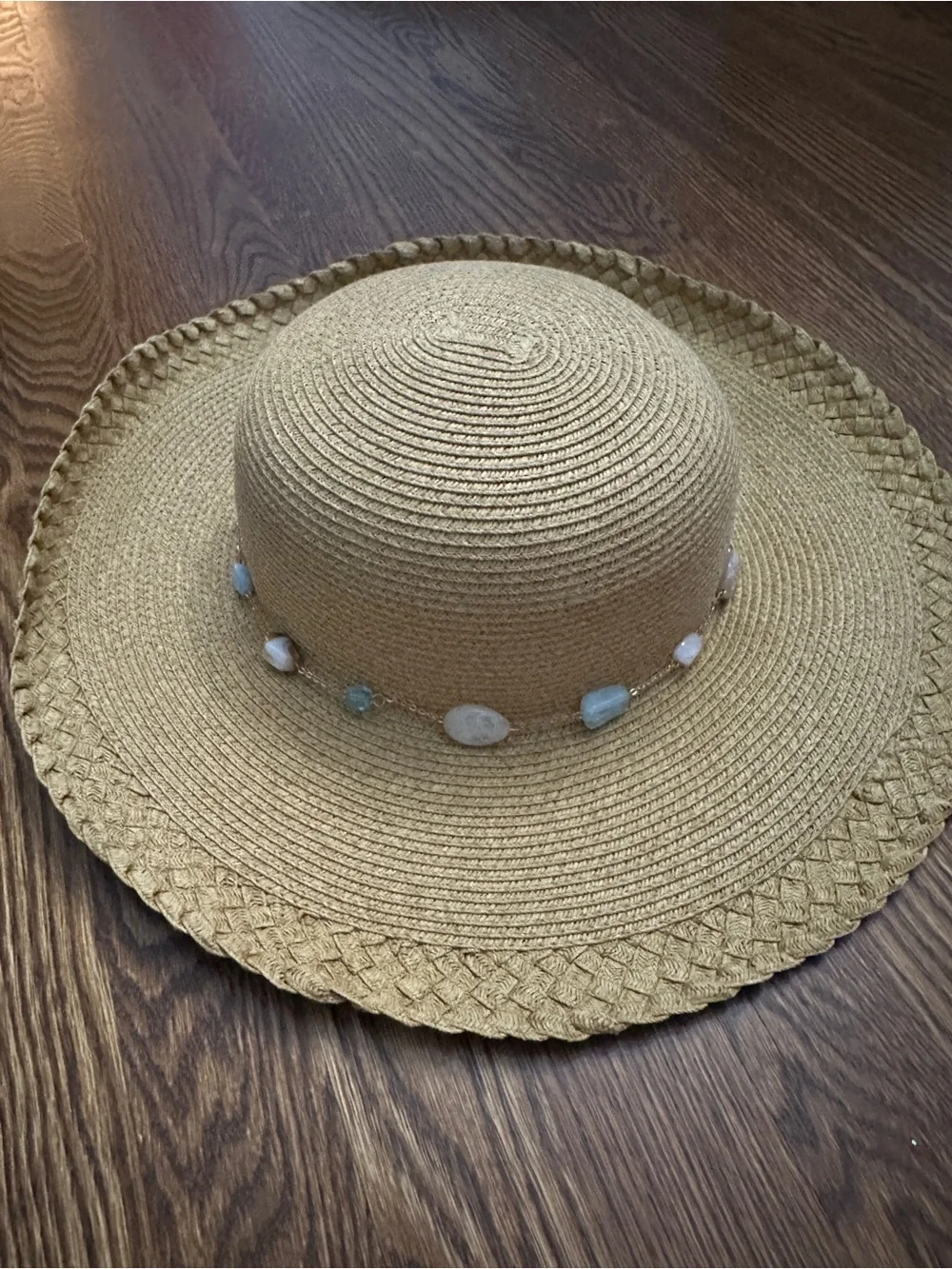 Straw Wide-Brim Sun Hat with Seashell Accent - Natural